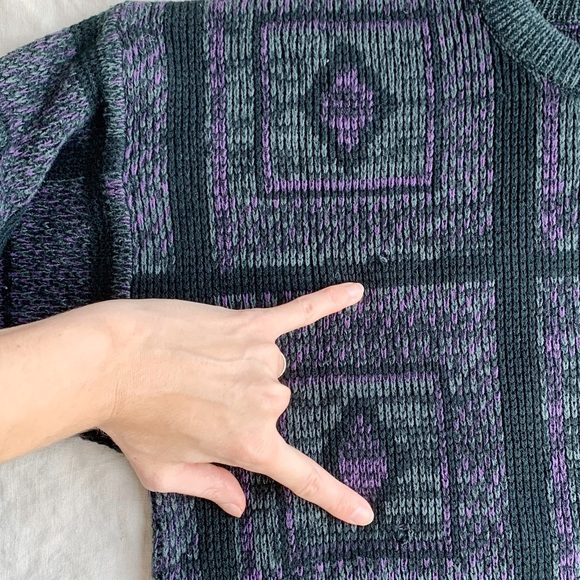 ‼️SOLD‼️Vintage patterned oversized slouchy 80s 90s knit crew neck sweater - Picture 6 of 7